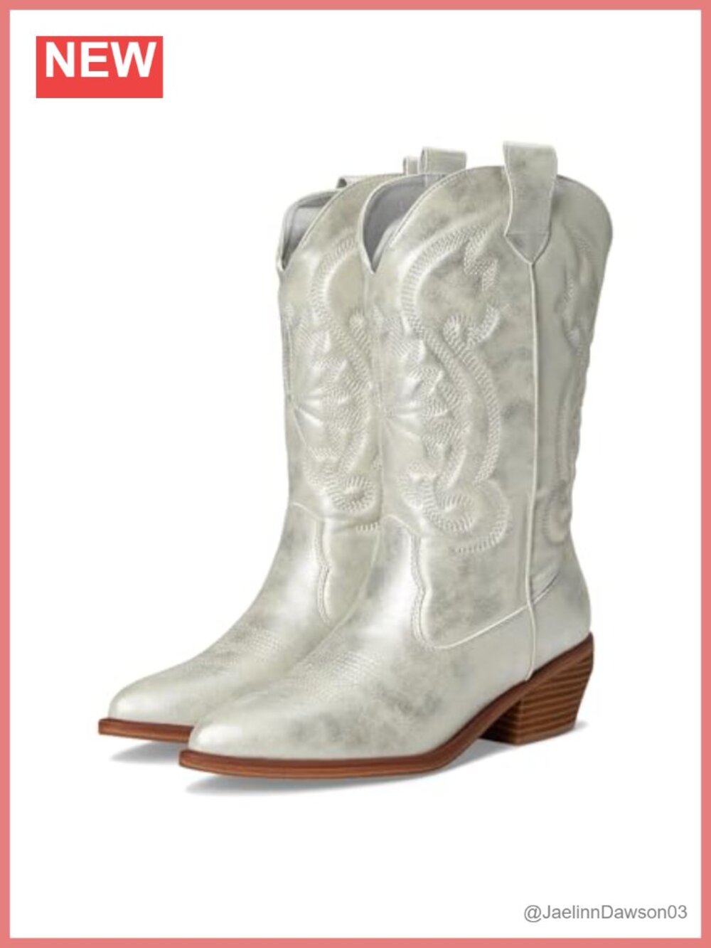 Faux Leather Mid-Calf Western Boot with Pointed Toe and Block Heel